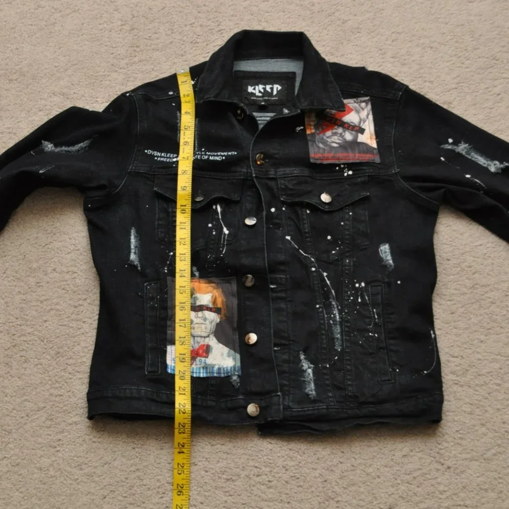 Kleep Biggie Smalls Bowie Warhol Dark Denim Jean Jacket Sz S